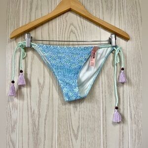 Victoria's Secret Swim Bikini Bottom Blue Crocheted Lace Rope Tie Size S